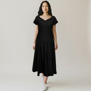 Vintage Southeastern Apparel Dress Womens Size 10 Black Heavy Beaded Maxi V-Neck